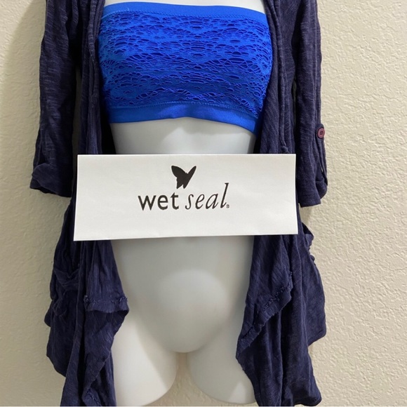 Wet Seal Hooded Lightweight Open Cardigan & Bright Blue Bandeau Top - XS/S - Picture 3 of 9